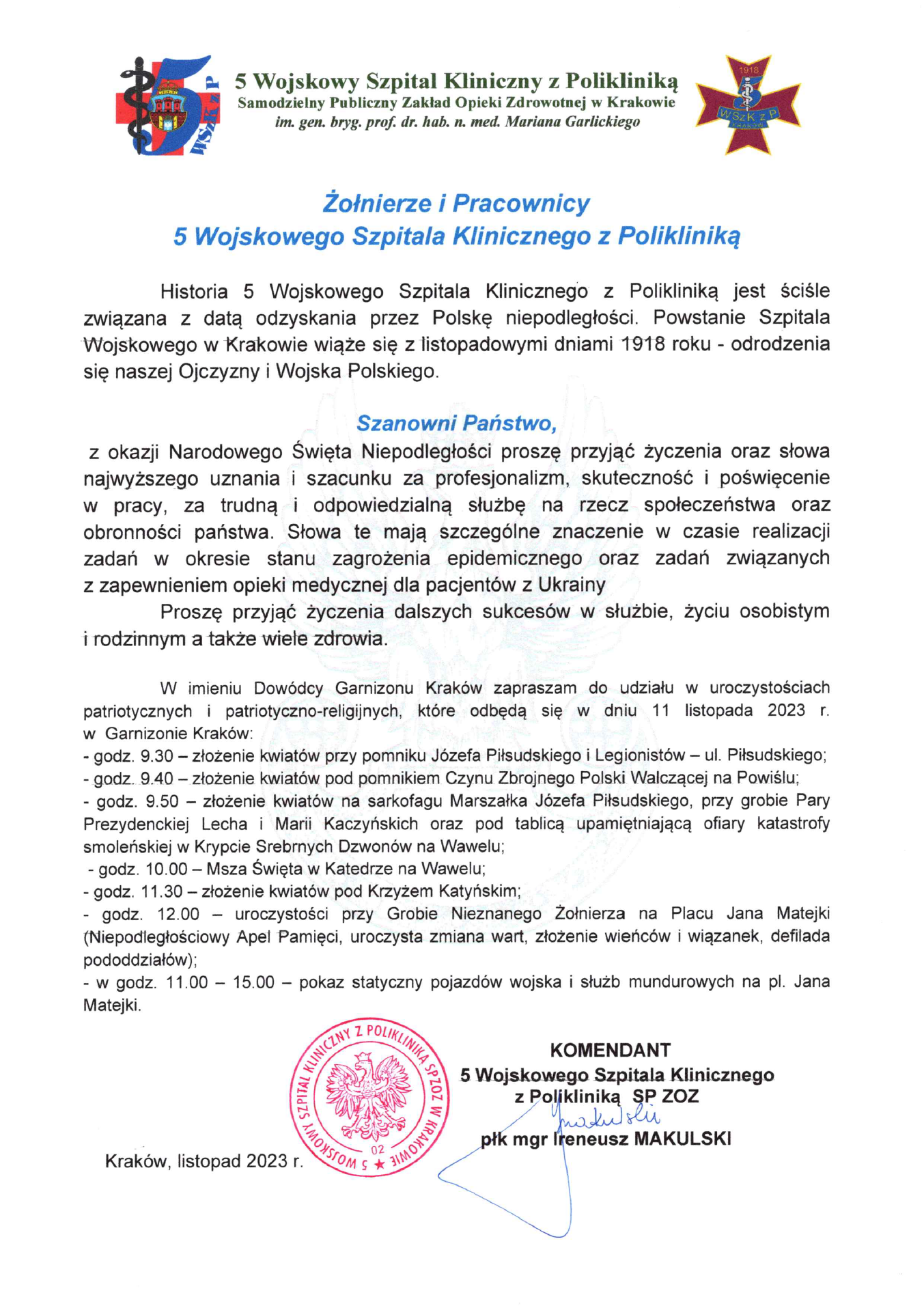 Życzenia z okazji Narodowego Święta Niepodległości