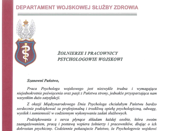 Życzenia z okazji Międzynarodowego Dnia Psychologa