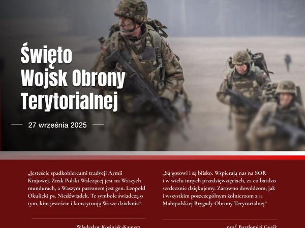 Plakat z okazji Święta Wojsk Obrony Terytorialnej z cytatami 