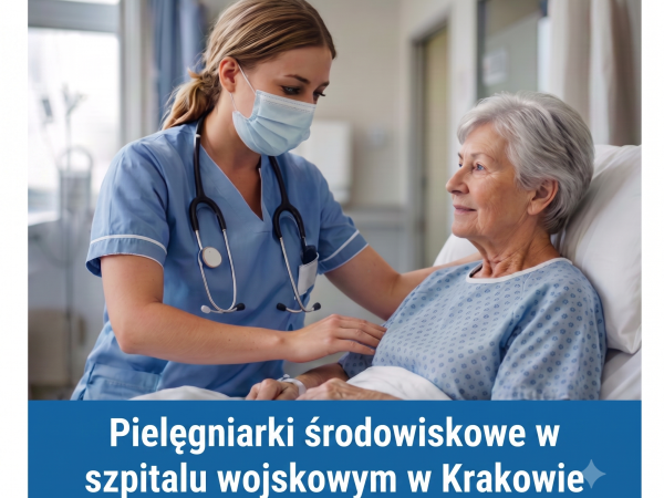 Zdjęcie pokazujące pielęgniarkę pomagającej starszej pani leżącej w łóżku 